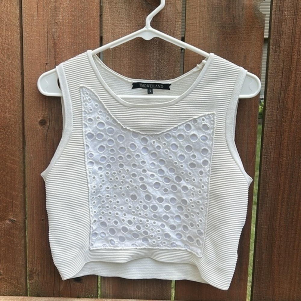 Timo Weiland Lasercut Cropped White Top Sz Small